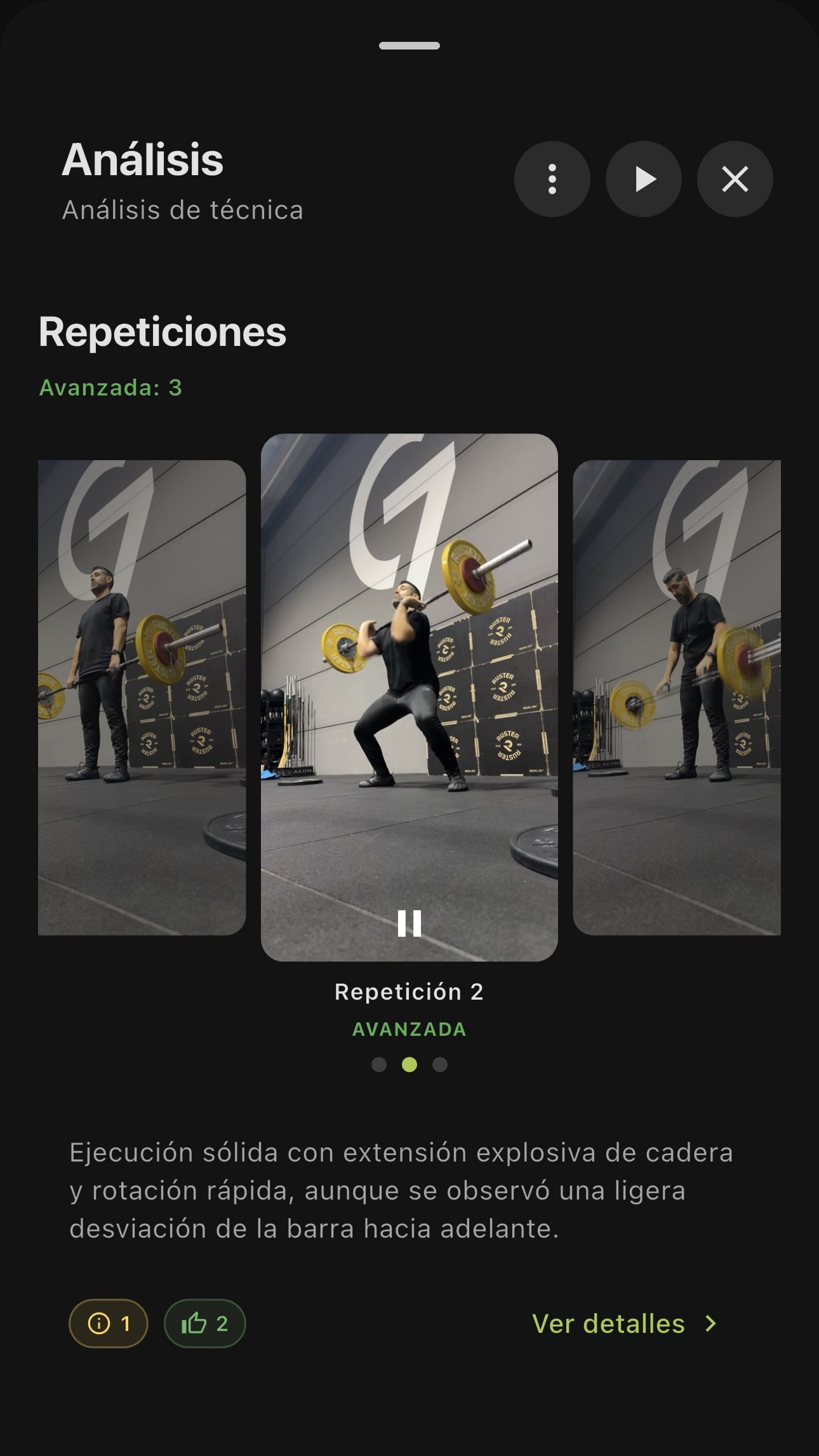 Carrusel de repeticiones con thumbnails de vídeo