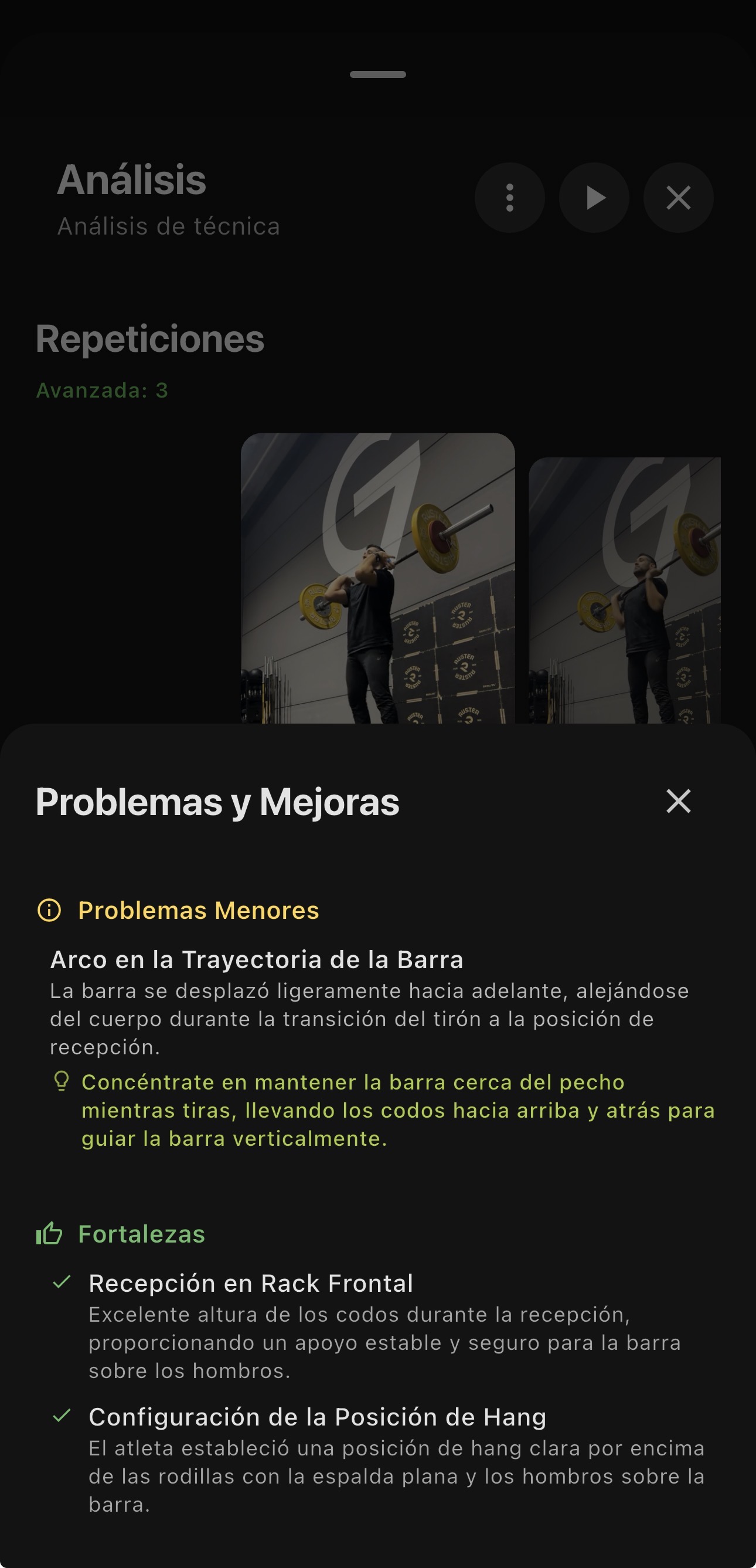 Chips de resumen y bottom sheet con feedback detallado