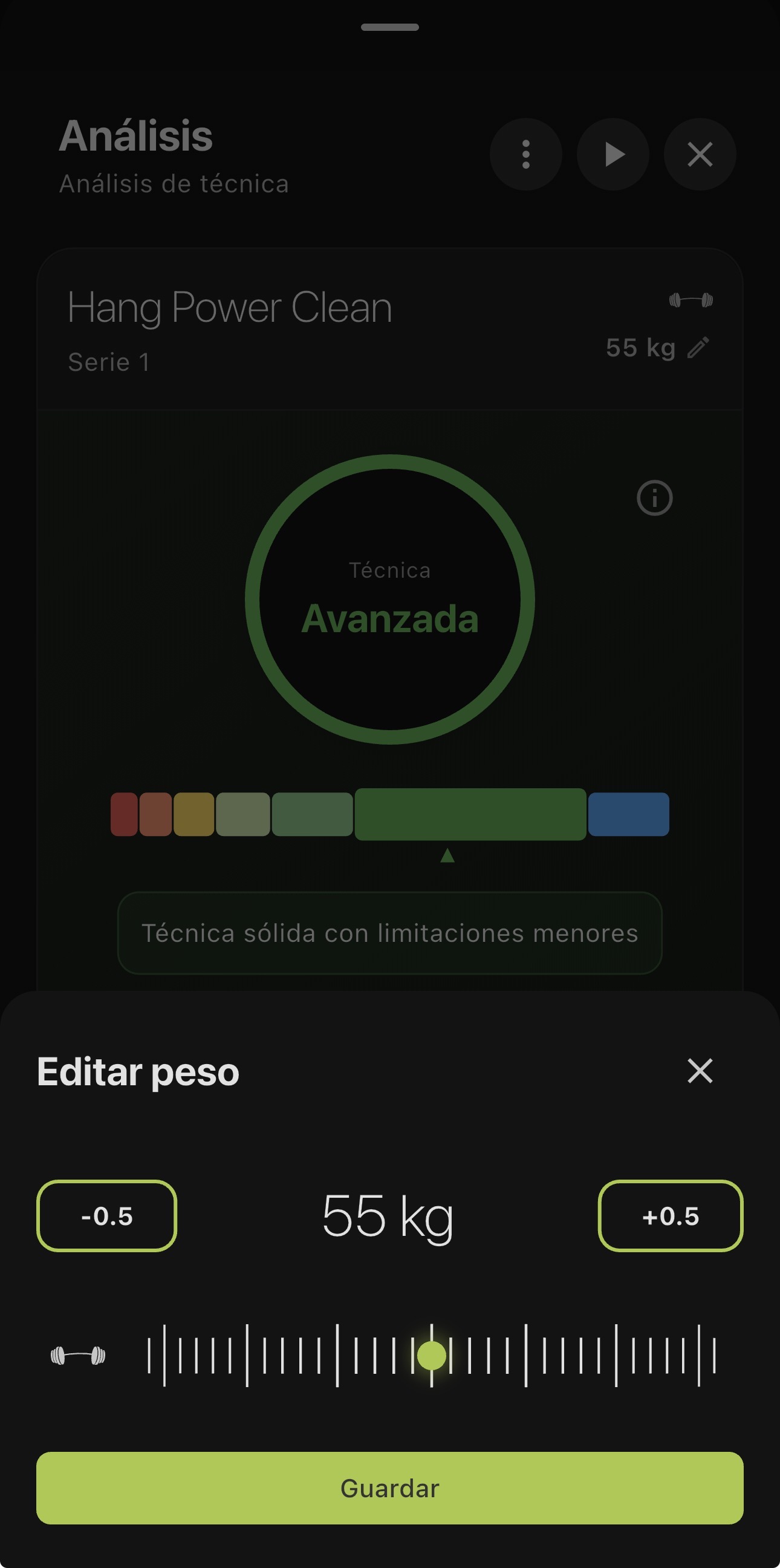 Editor de peso después de completar serie